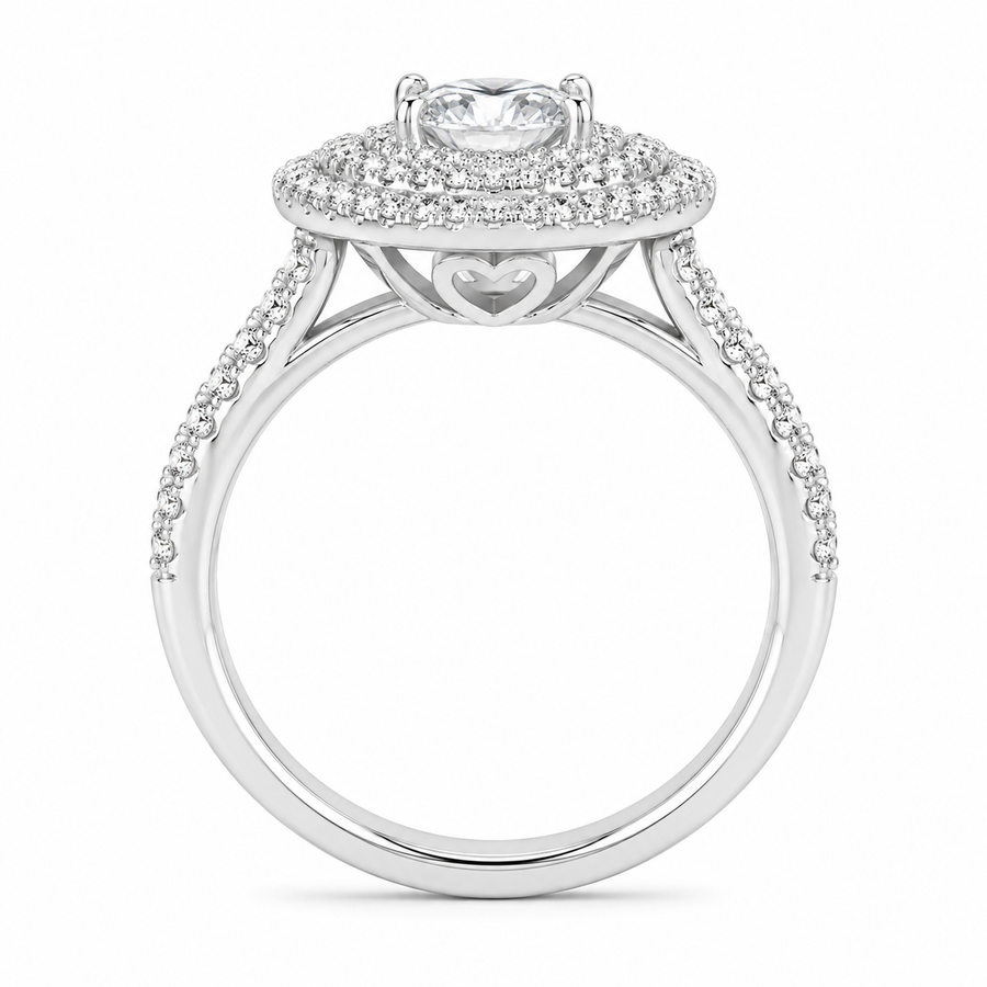 2.00 CT Heart Cut Lab-Grown Diamond Double Halo Engagement Ring in 14K White Gold – Infinity Promise Design