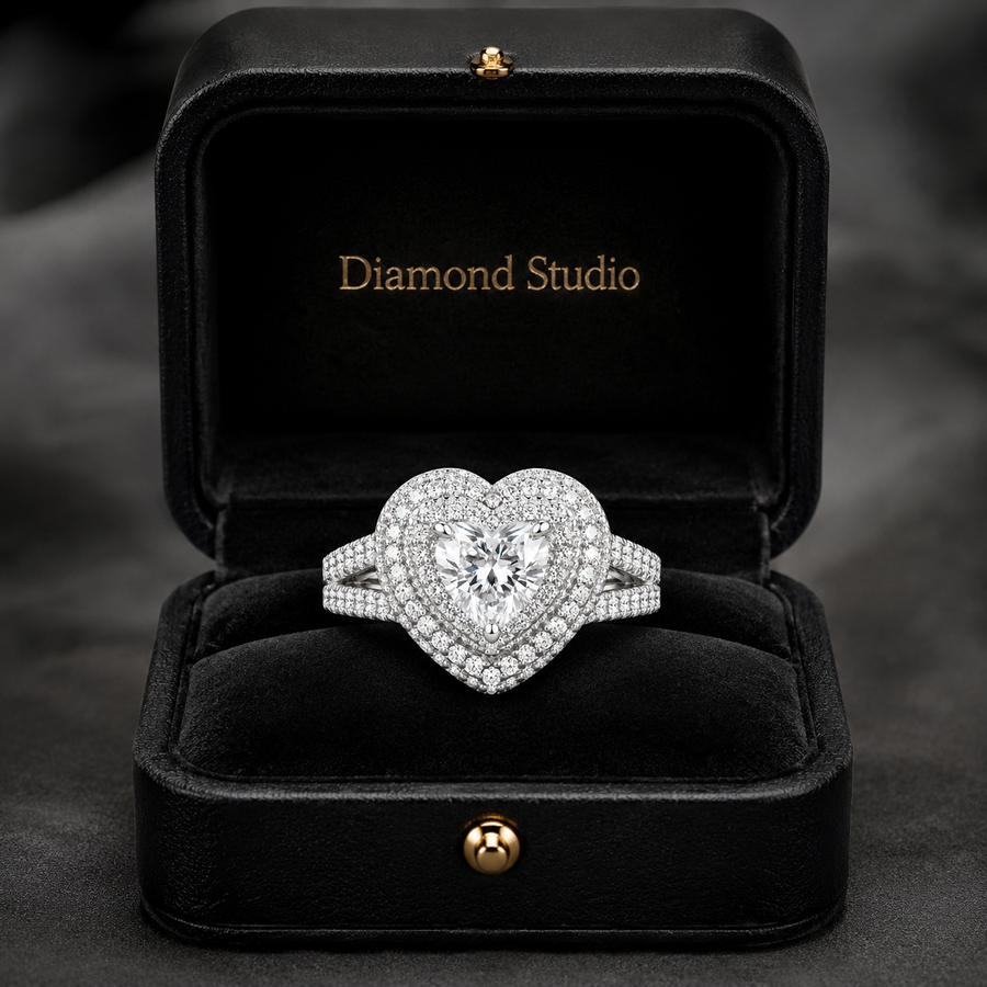 2.00 CT Heart Cut Lab-Grown Diamond Double Halo Engagement Ring in 14K White Gold – Infinity Promise Design