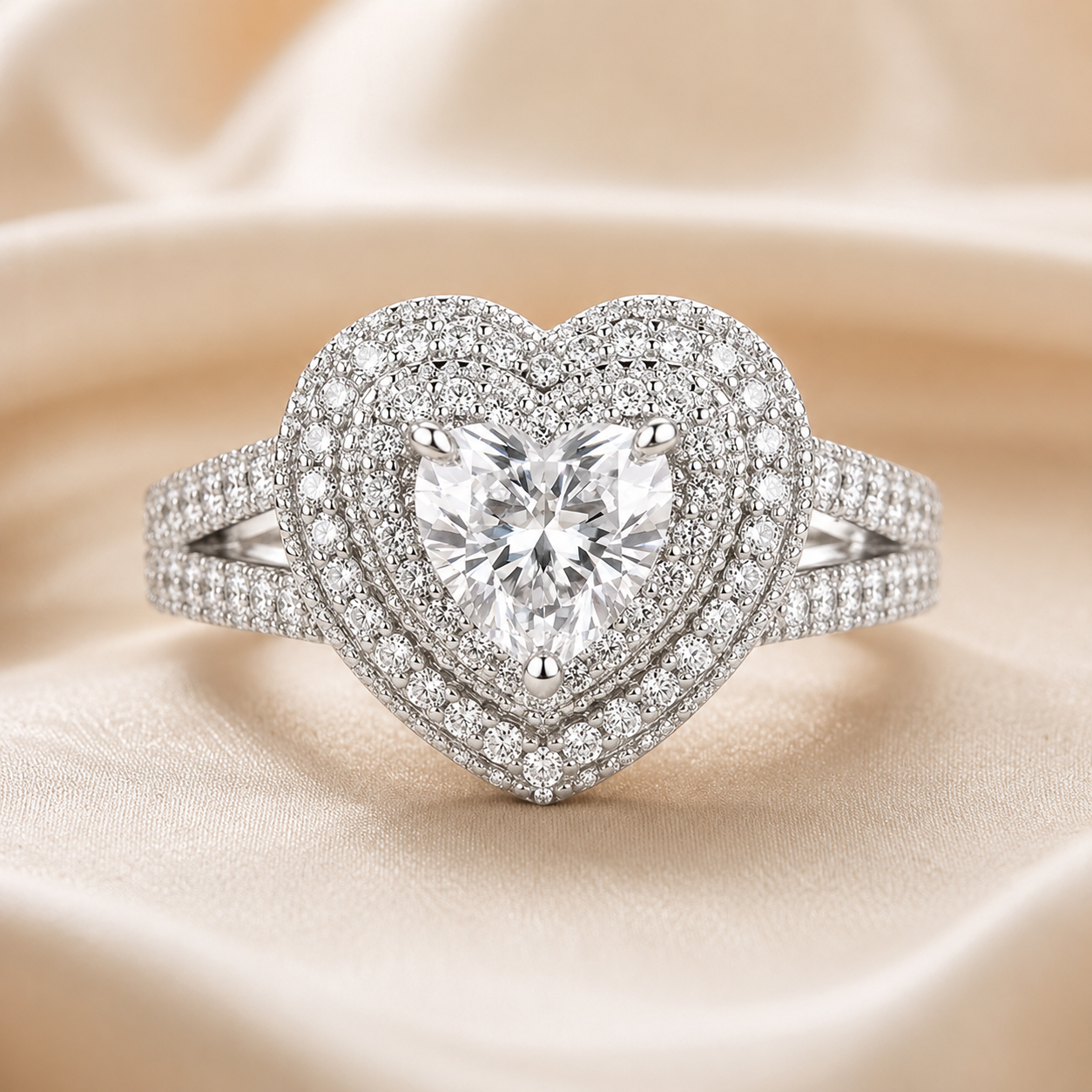 2.00 CT Heart Cut Lab-Grown Diamond Double Halo Engagement Ring in 14K White Gold – Infinity Promise Design