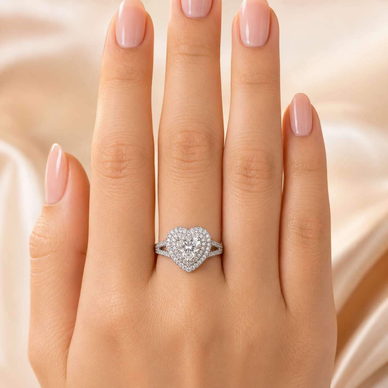 2.00 CT Heart Cut Lab-Grown Diamond Double Halo Engagement Ring in 14K White Gold – Infinity Promise Design