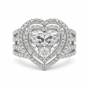 2.50 CT Heart Cut Lab-Grown Diamond Double Halo Engagement Ring in 14K White Gold – Luxury Statement Design