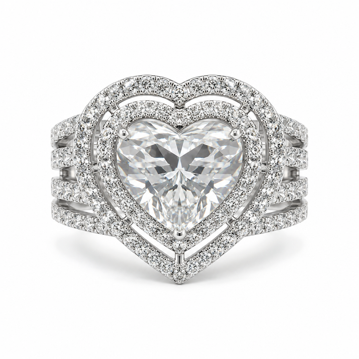 2.50 CT Heart Cut Lab-Grown Diamond Double Halo Engagement Ring in 14K White Gold â€“ Luxury Statement Design from Diamond Studio
