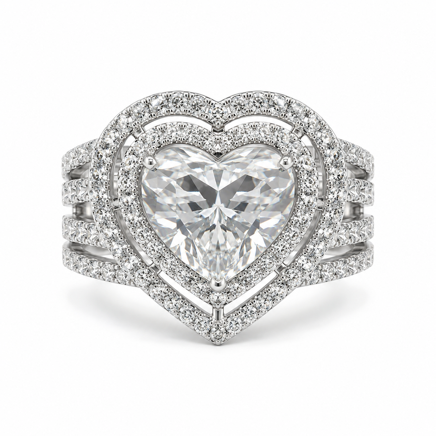 2.50 CT Heart Cut Lab-Grown Diamond Double Halo Engagement Ring in 14K White Gold – Luxury Statement Design
