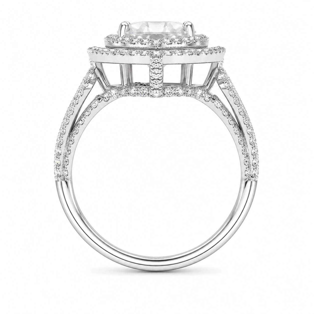 2.50 CT Heart Cut Lab-Grown Diamond Double Halo Engagement Ring in 14K White Gold – Luxury Statement Design