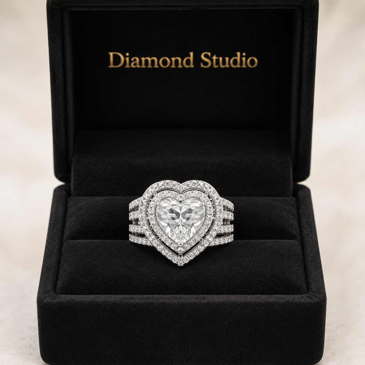 2.50 CT Heart Cut Lab-Grown Diamond Double Halo Engagement Ring in 14K White Gold – Luxury Statement Design