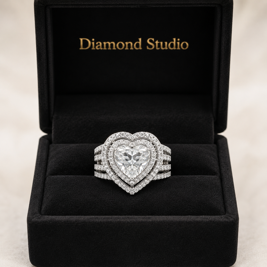 2.50 CT Heart Cut Lab-Grown Diamond Double Halo Engagement Ring in 14K White Gold – Luxury Statement Design