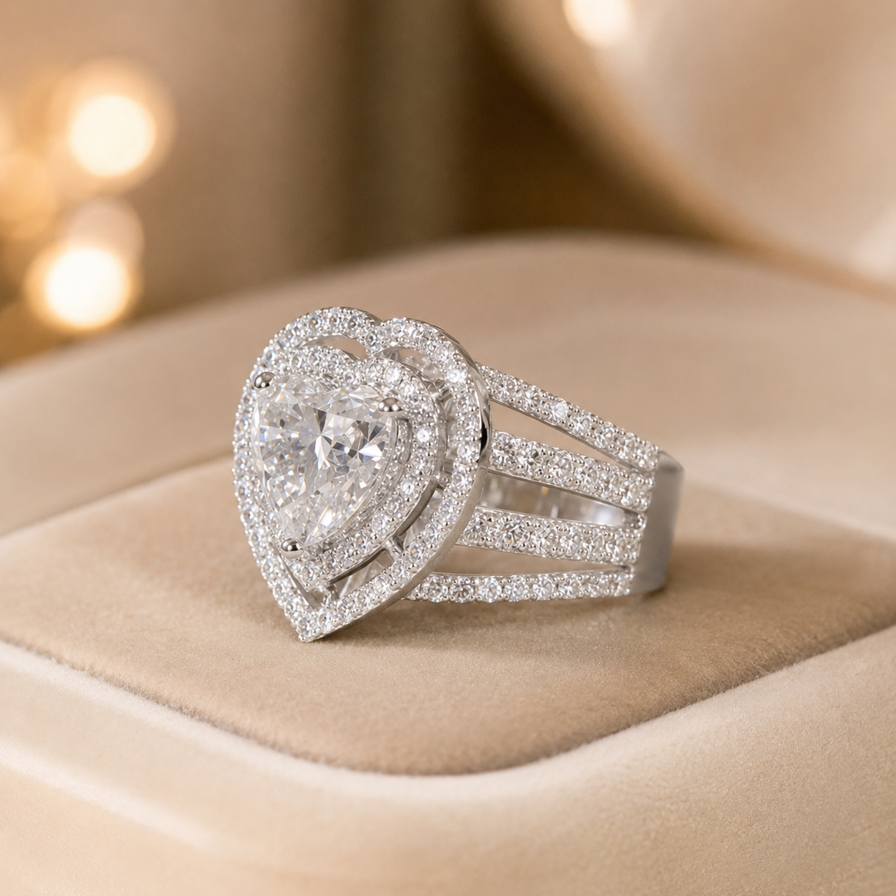 2.50 CT Heart Cut Lab-Grown Diamond Double Halo Engagement Ring in 14K White Gold – Luxury Statement Design
