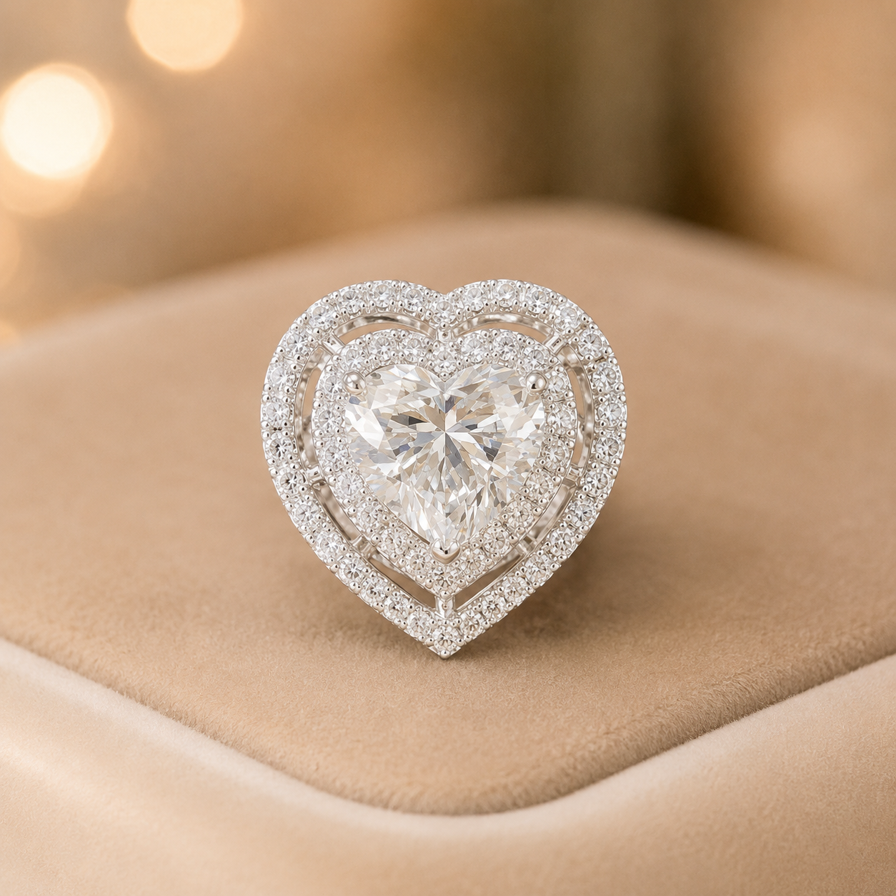 2.50 CT Heart Cut Lab-Grown Diamond Double Halo Engagement Ring in 14K White Gold – Luxury Statement Design