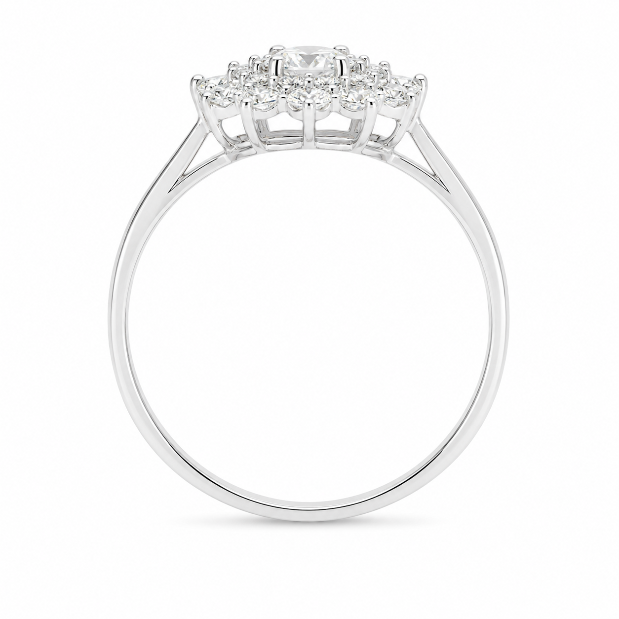 2.50 CT Round Cut Lab-Grown Diamond Double Halo Engagement Ring in 14K White Gold – Vintage Art Deco Starburst Design