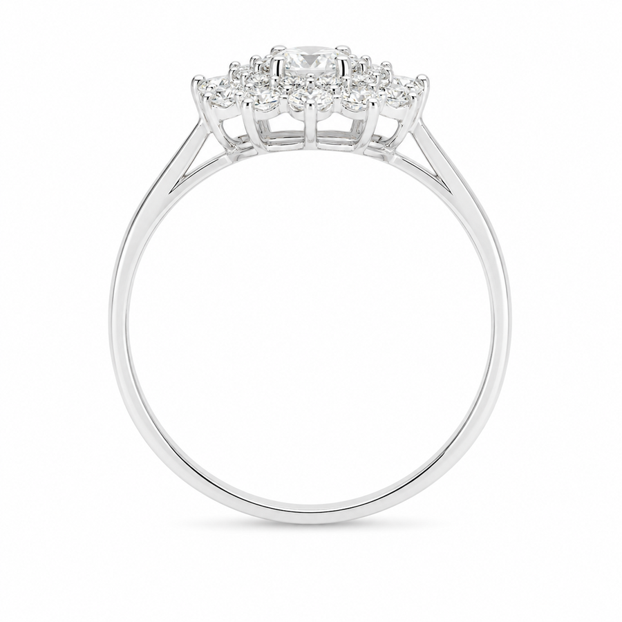 2.50 CT Round Cut Lab-Grown Diamond Double Halo Engagement Ring in 14K White Gold – Vintage Art Deco Starburst Design
