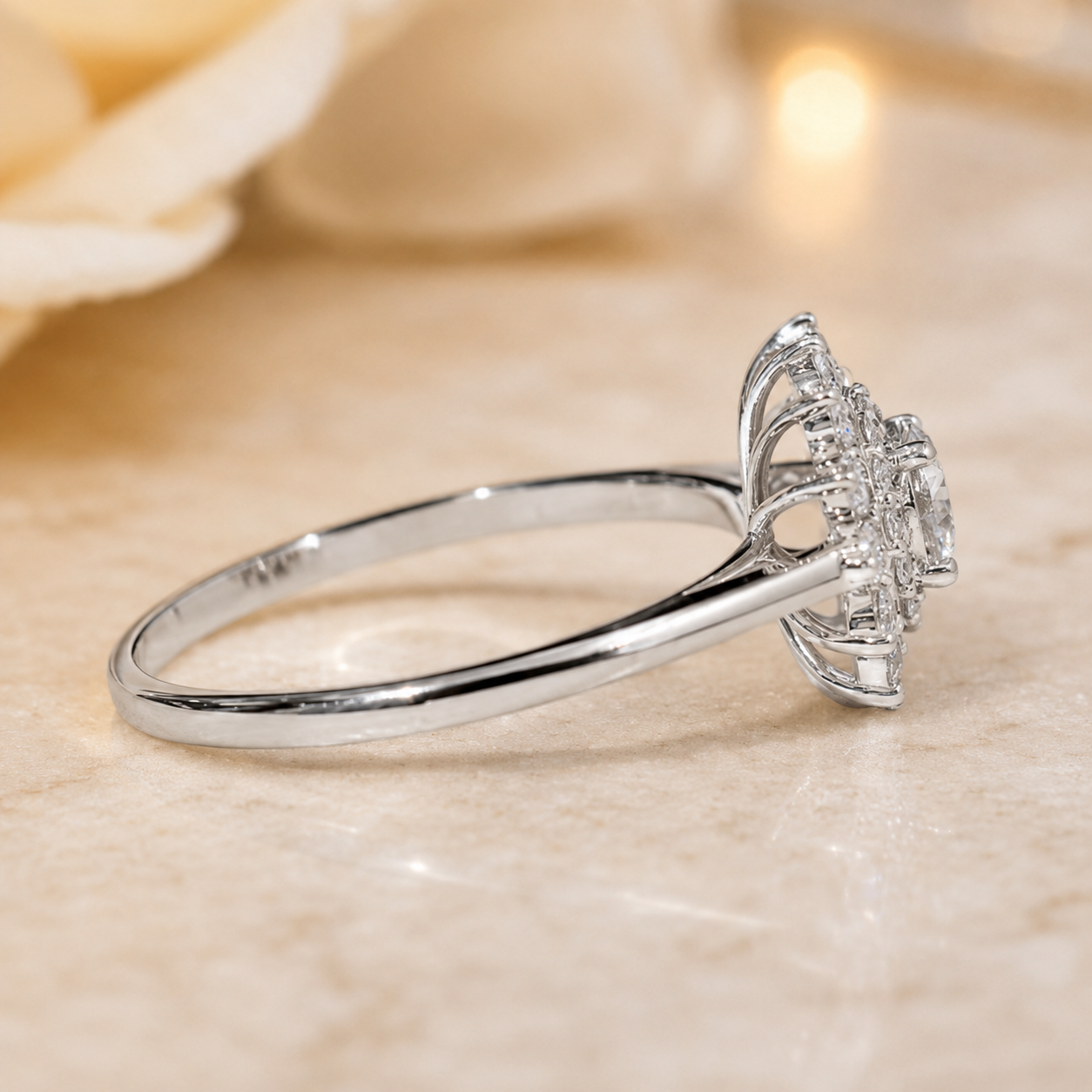 2.50 CT Round Cut Lab-Grown Diamond Double Halo Engagement Ring in 14K White Gold – Vintage Art Deco Starburst Design