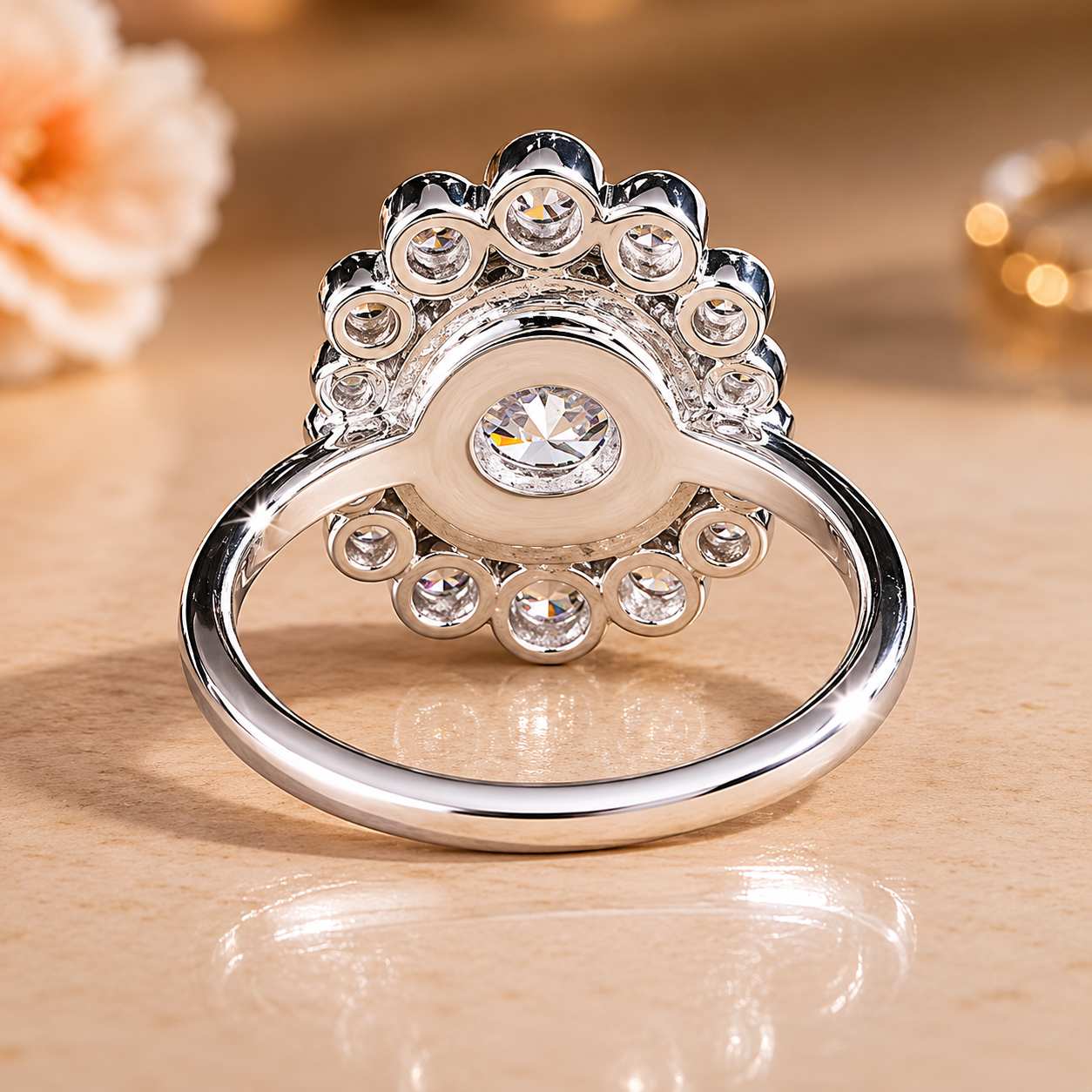 2.00 CT Round Cut Lab-Grown Diamond Double Halo Engagement Ring in 14K White Gold – Vintage Art Deco Flower Cluster Design