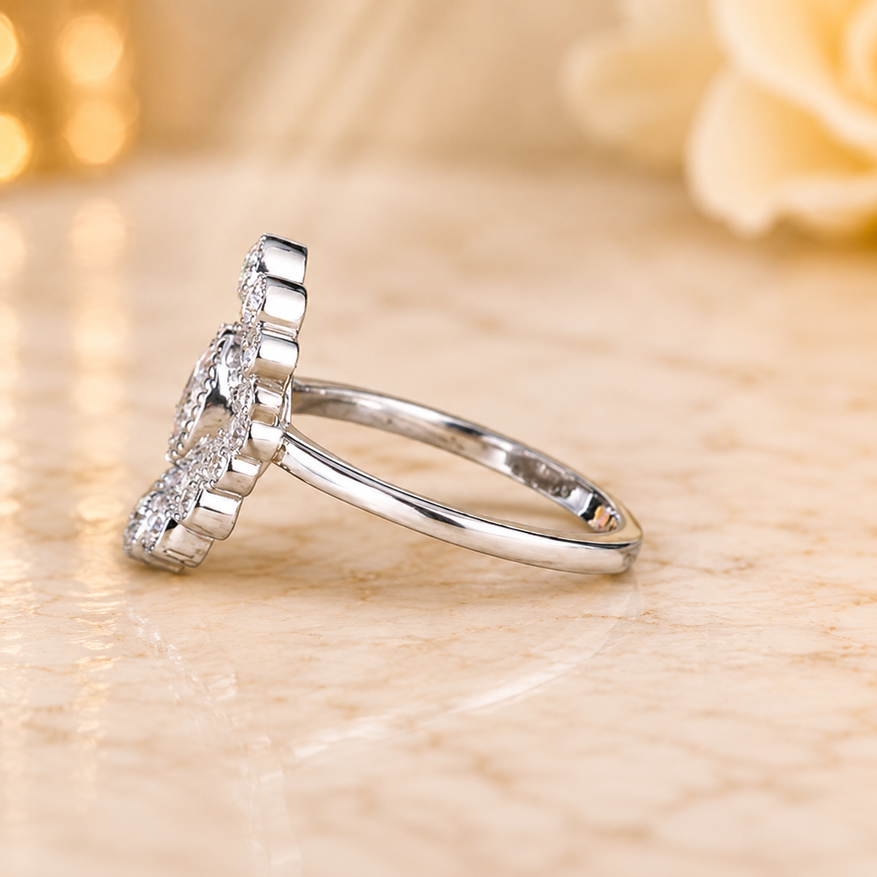 2.00 CT Round Cut Lab-Grown Diamond Double Halo Engagement Ring in 14K White Gold – Vintage Art Deco Flower Cluster Design