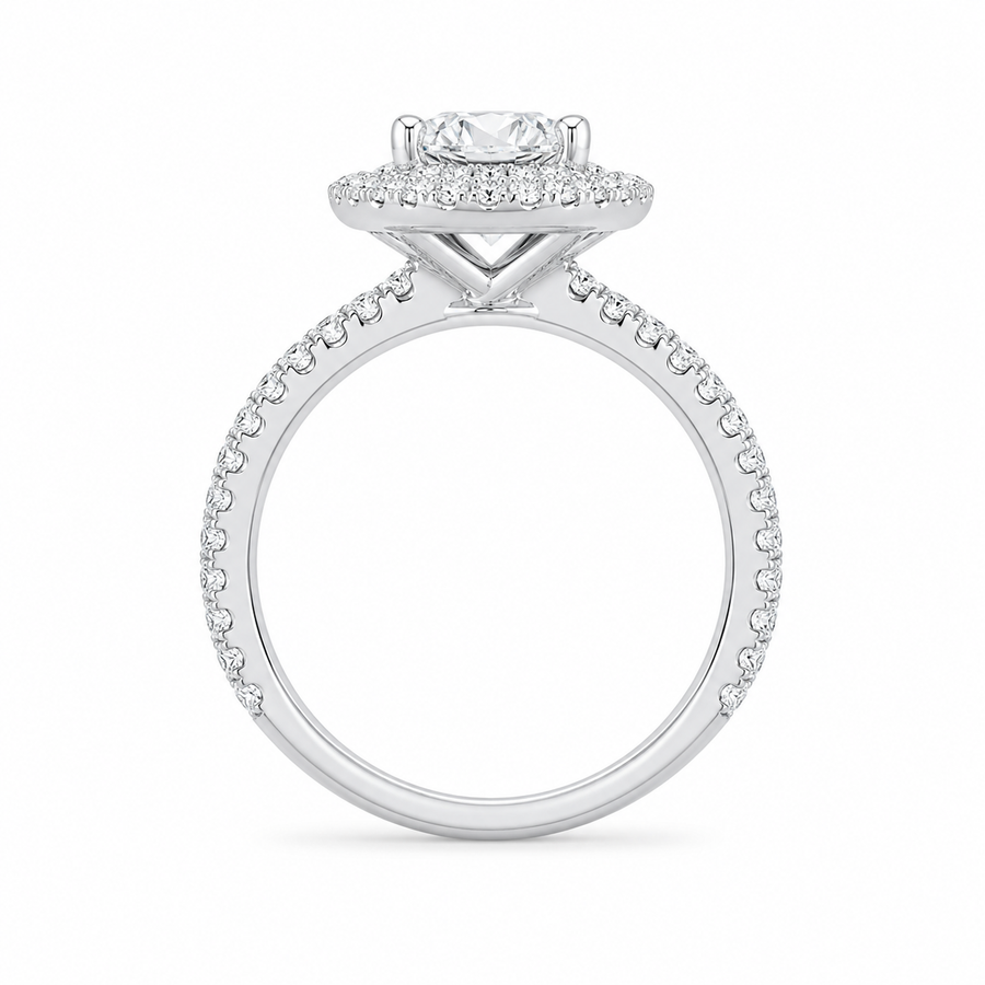 1.82 CT Round Brilliant Lab-Grown Diamond Double Halo Engagement Ring in 14K White Gold – Diamond Shank Design