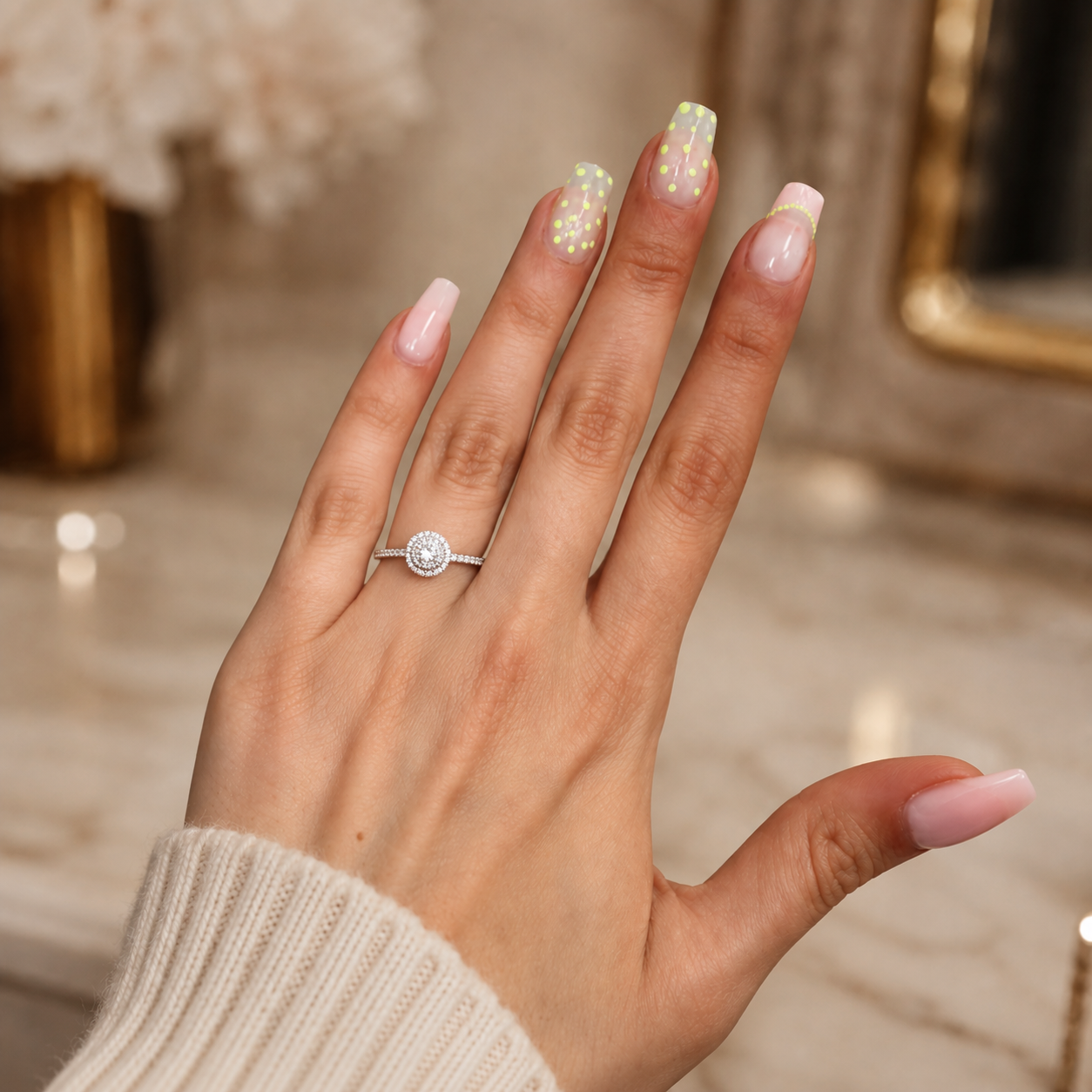 1.82 CT Round Brilliant Lab-Grown Diamond Double Halo Engagement Ring in 14K White Gold – Diamond Shank Design