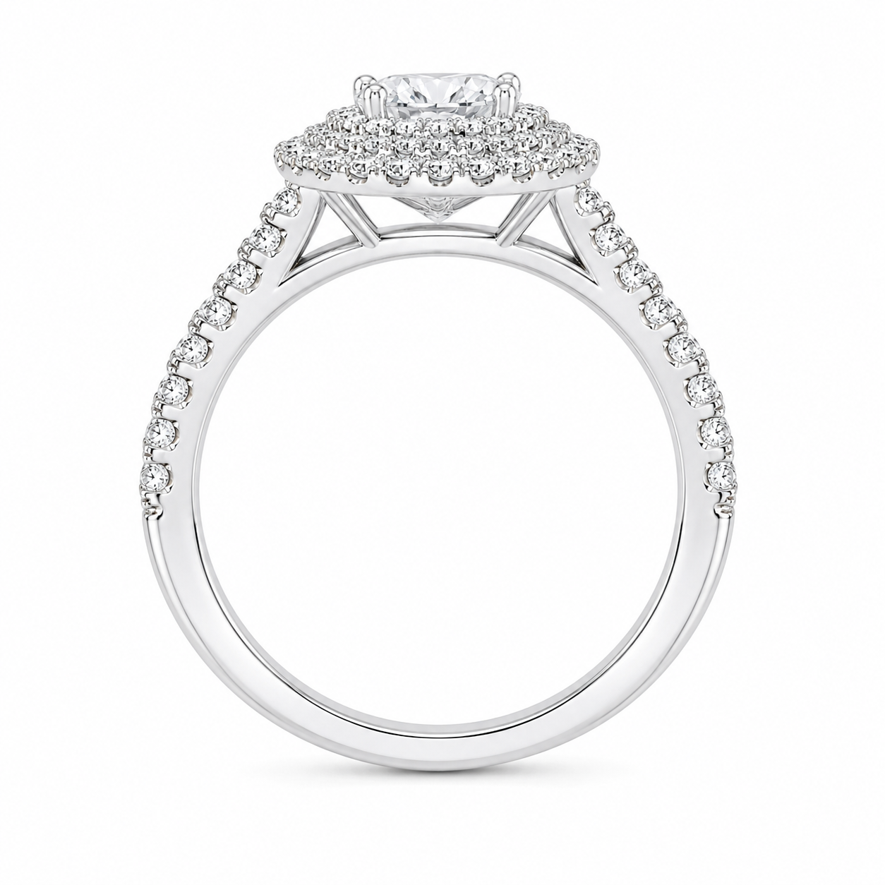 2.00 CT Round Brilliant Cut Lab-Grown Diamond Double Halo Engagement Ring in 14K White Gold – Accent Set Proposal Design