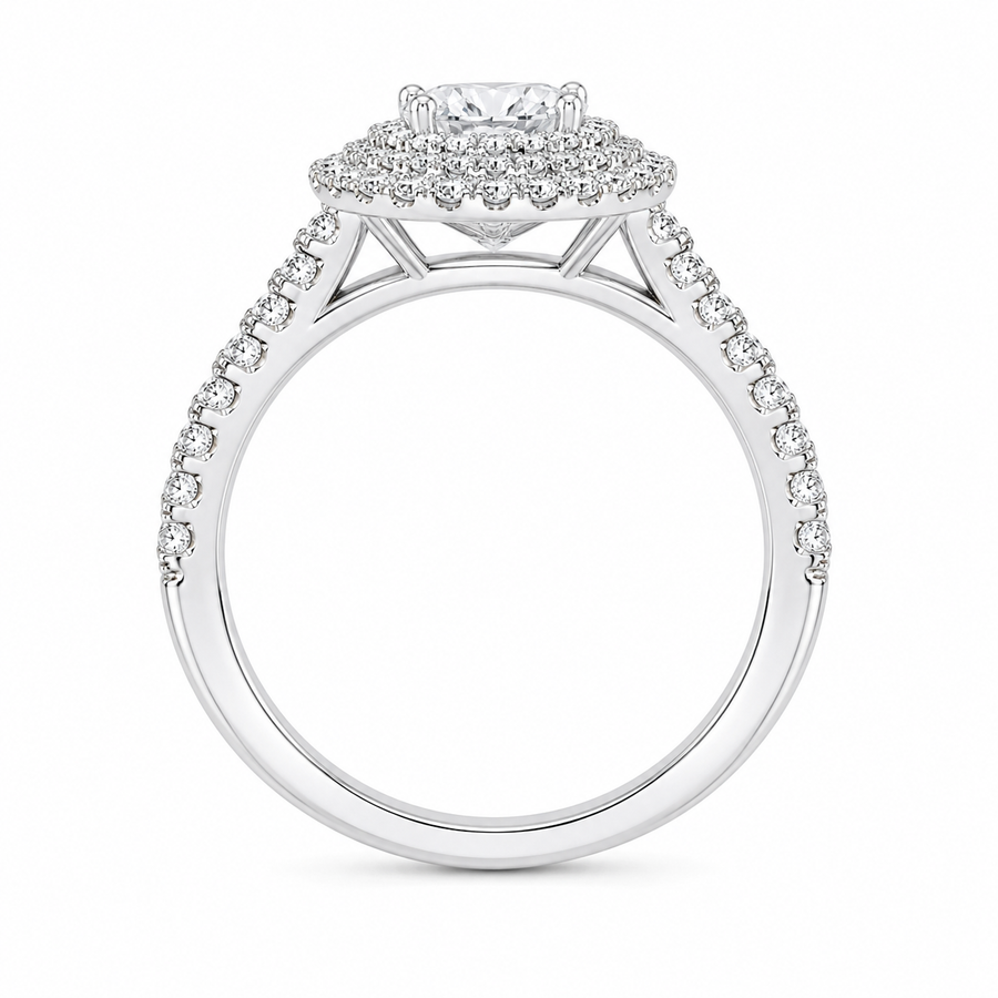 2.00 CT Round Brilliant Cut Lab-Grown Diamond Double Halo Engagement Ring in 14K White Gold – Accent Set Proposal Design