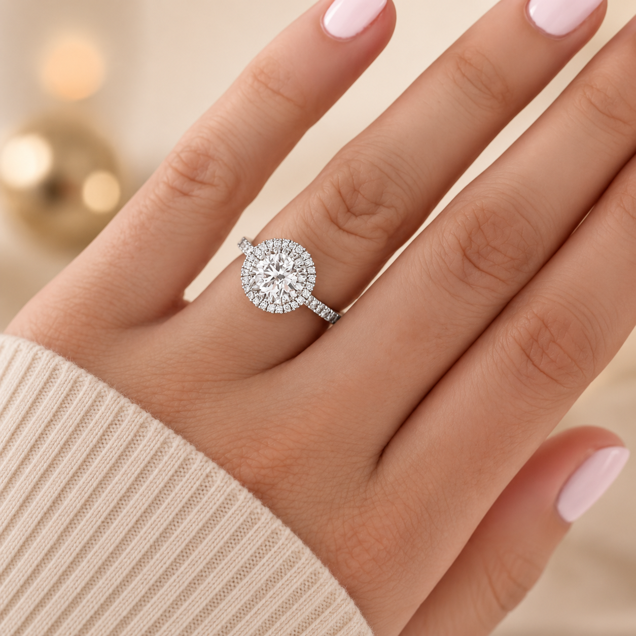 2.00 CT Round Brilliant Cut Lab-Grown Diamond Double Halo Engagement Ring in 14K White Gold – Accent Set Proposal Design