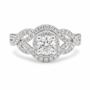 2.00 CT Round Lab-Grown Diamond Double Halo Engagement Ring in 14K White Gold – Twisted Bridal Design