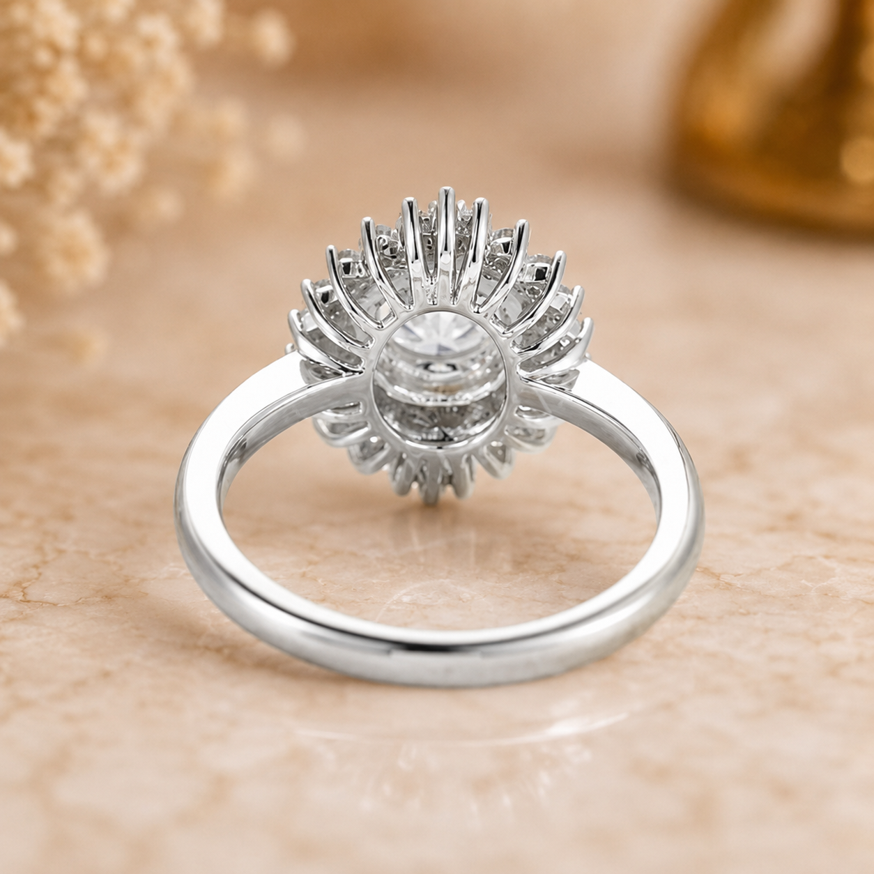 1.50 CT Vintage Round Lab-Grown Diamond Double Halo Engagement Ring in 14K White Gold – Art Deco Baguette Design