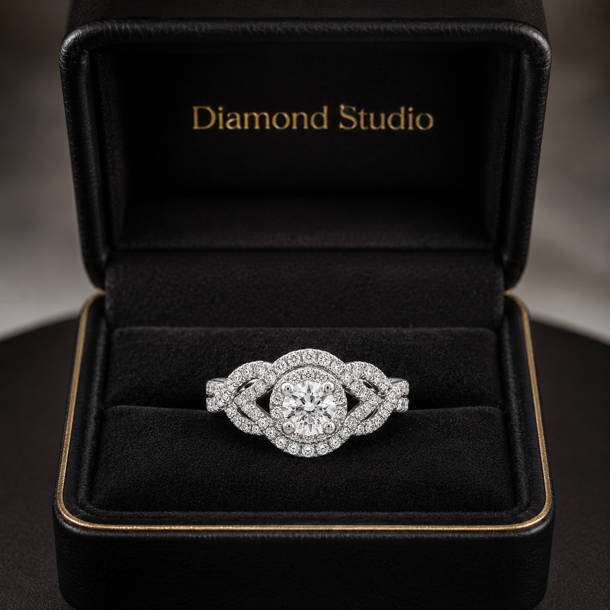 2.00 CT Round Lab-Grown Diamond Double Halo Engagement Ring in 14K White Gold – Twisted Bridal Design