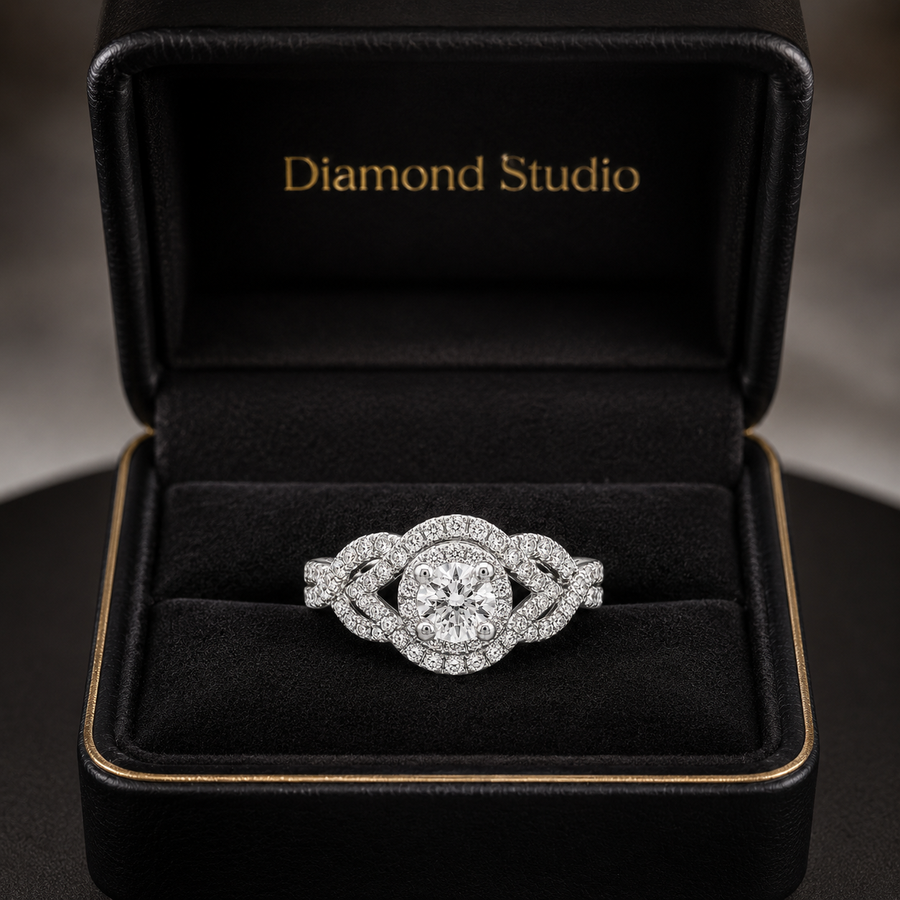 2.00 CT Round Lab-Grown Diamond Double Halo Engagement Ring in 14K White Gold – Twisted Bridal Design