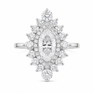 1.68 CT Marquise Cut Lab-Grown Diamond Double Halo Engagement Ring in 14K White Gold – Cathedral Shank Bridal Design