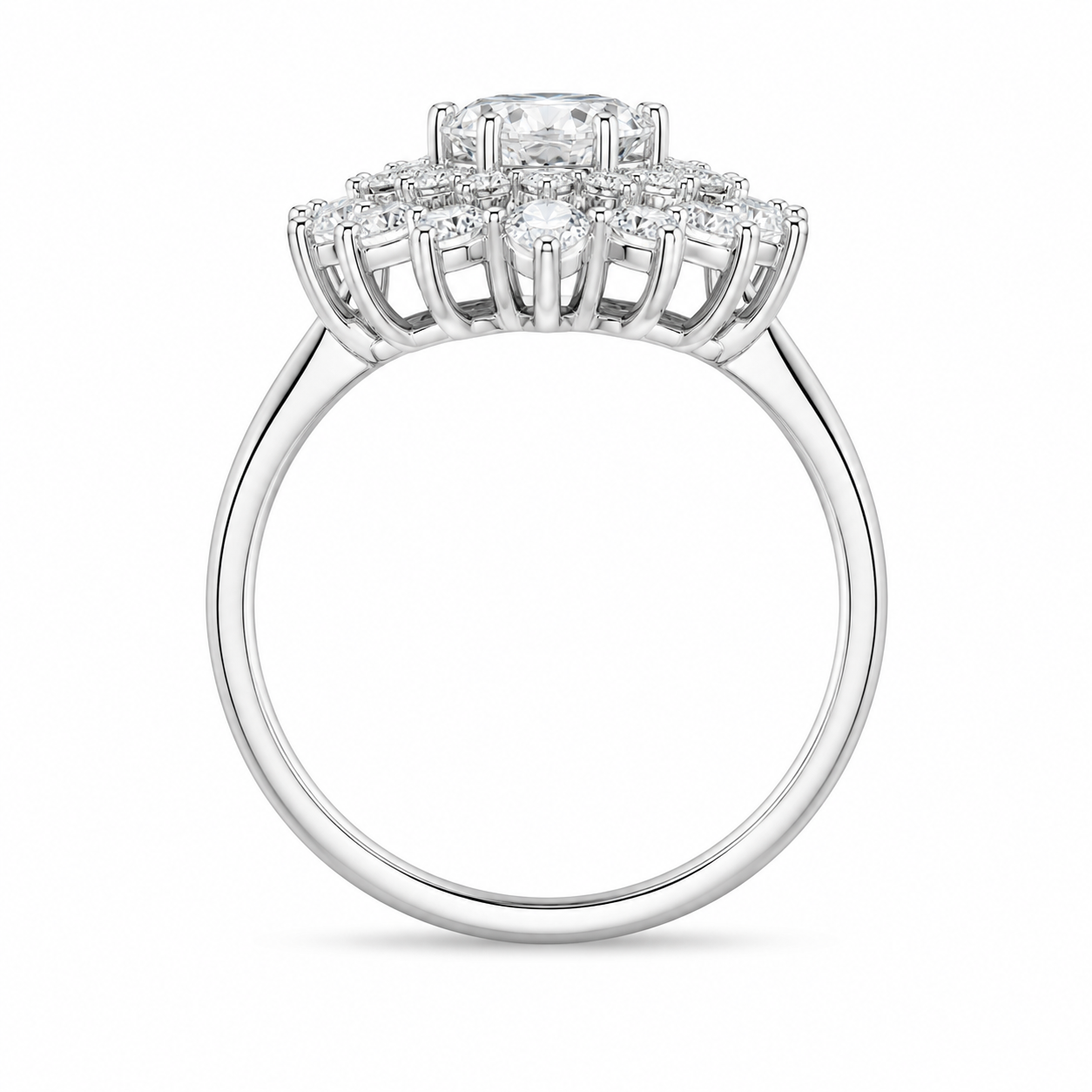 1.68 CT Marquise Cut Lab-Grown Diamond Double Halo Engagement Ring in 14K White Gold – Cathedral Shank Bridal Design