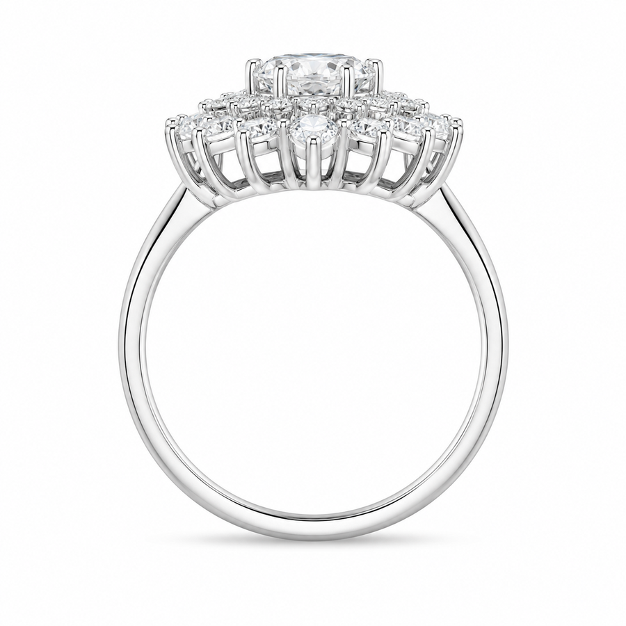 1.68 CT Marquise Cut Lab-Grown Diamond Double Halo Engagement Ring in 14K White Gold – Cathedral Shank Bridal Design
