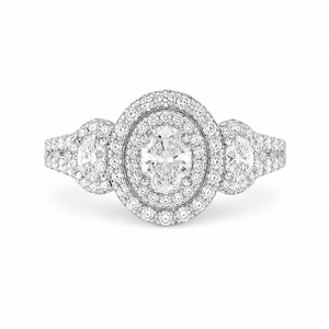 2.20 CT Oval Cut Lab-Grown Diamond Double Halo Engagement Ring in 14K White Gold – Split Shank Bridal Design