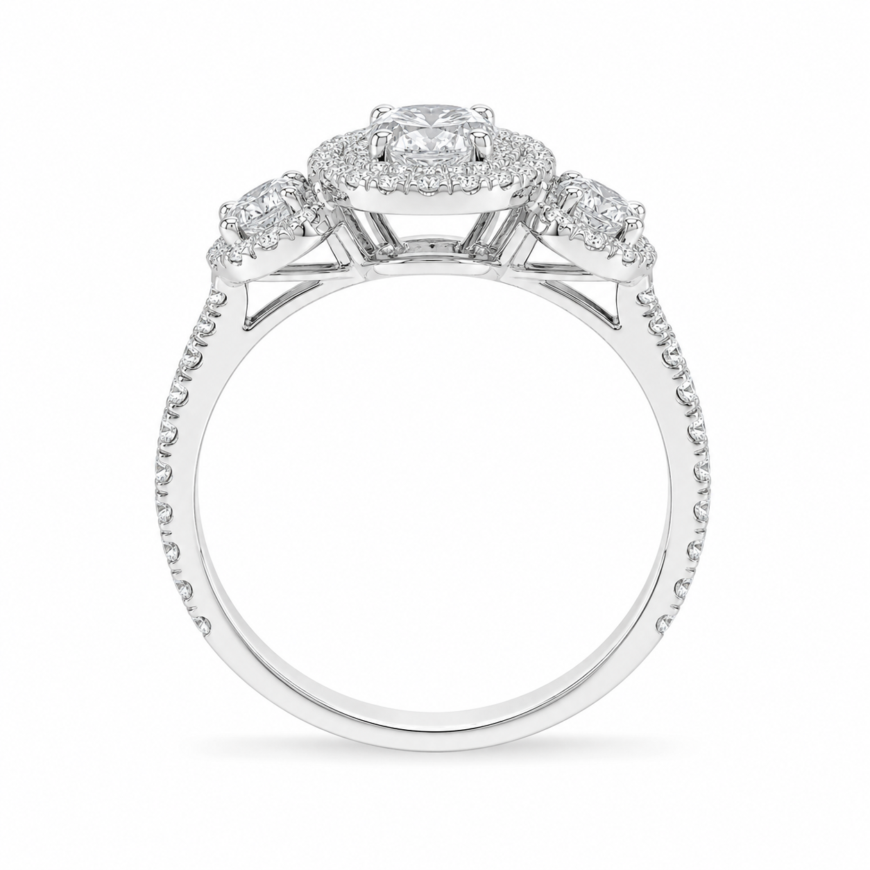 2.20 CT Oval Cut Lab-Grown Diamond Double Halo Engagement Ring in 14K White Gold – Split Shank Bridal Design