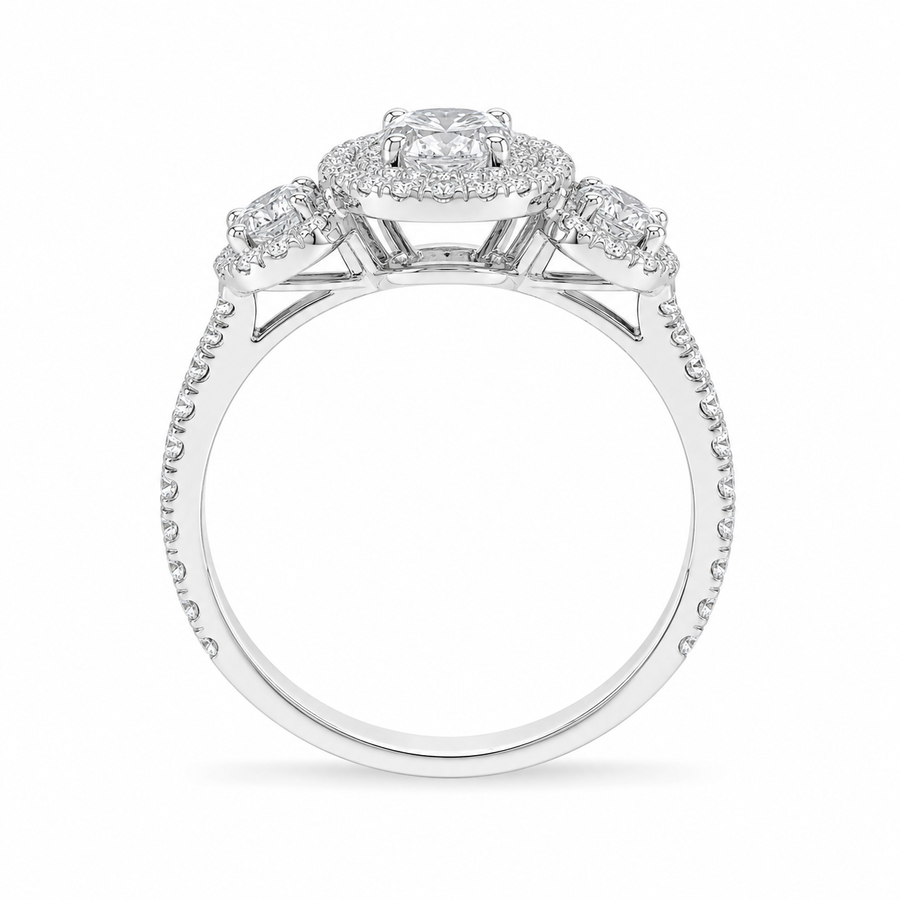 2.20 CT Oval Cut Lab-Grown Diamond Double Halo Engagement Ring in 14K White Gold – Split Shank Bridal Design