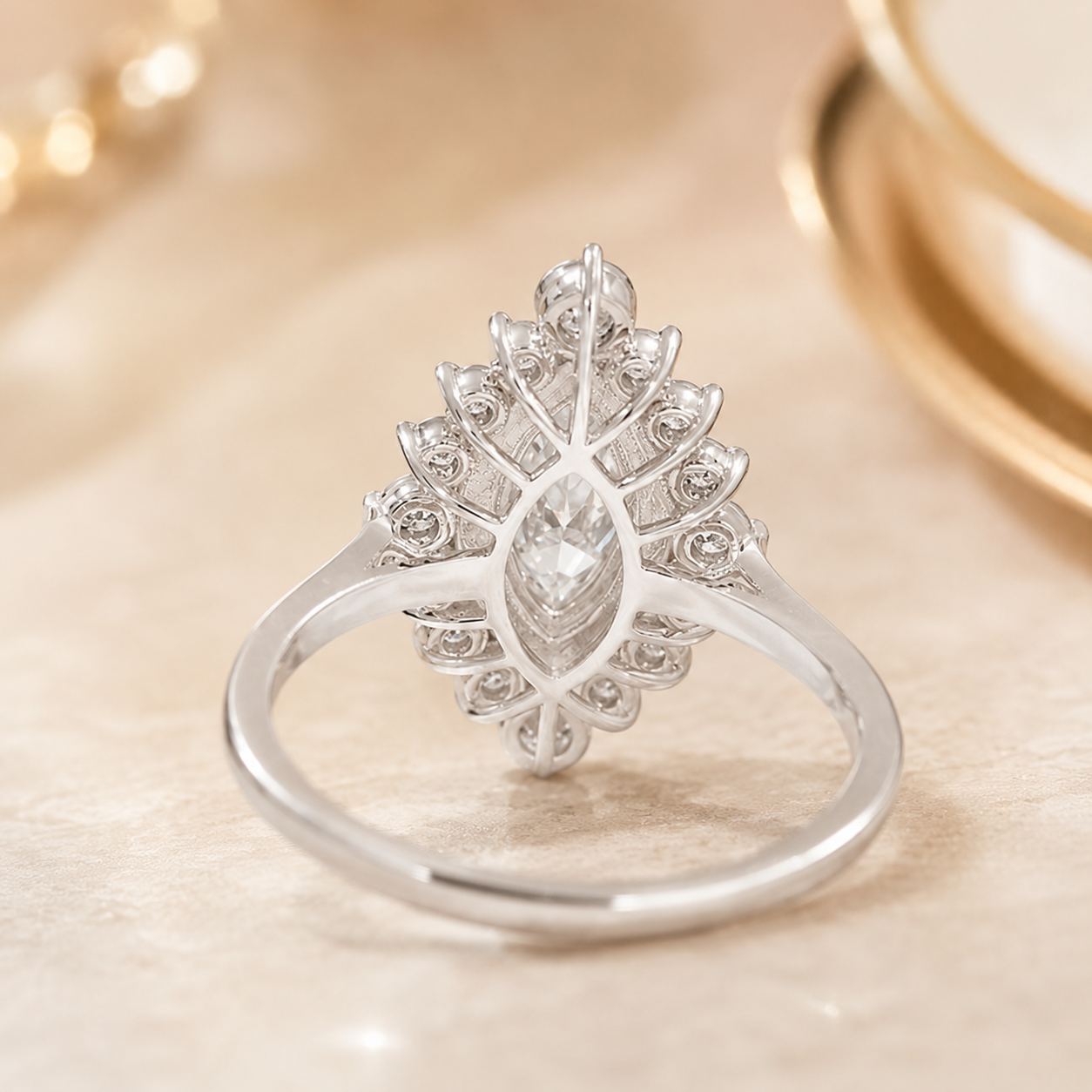 1.68 CT Marquise Cut Lab-Grown Diamond Double Halo Engagement Ring in 14K White Gold – Cathedral Shank Bridal Design