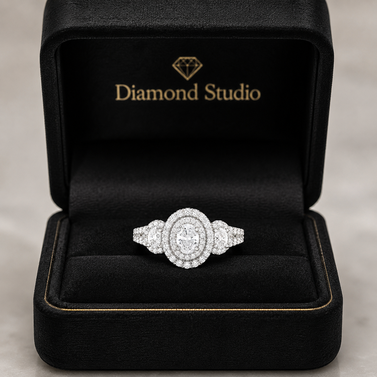 2.20 CT Oval Cut Lab-Grown Diamond Double Halo Engagement Ring in 14K White Gold – Split Shank Bridal Design