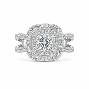 2.00 CT Round Cut Lab-Grown Diamond Double Halo Engagement Ring in 14K White Gold – Split Shank Bridal Design