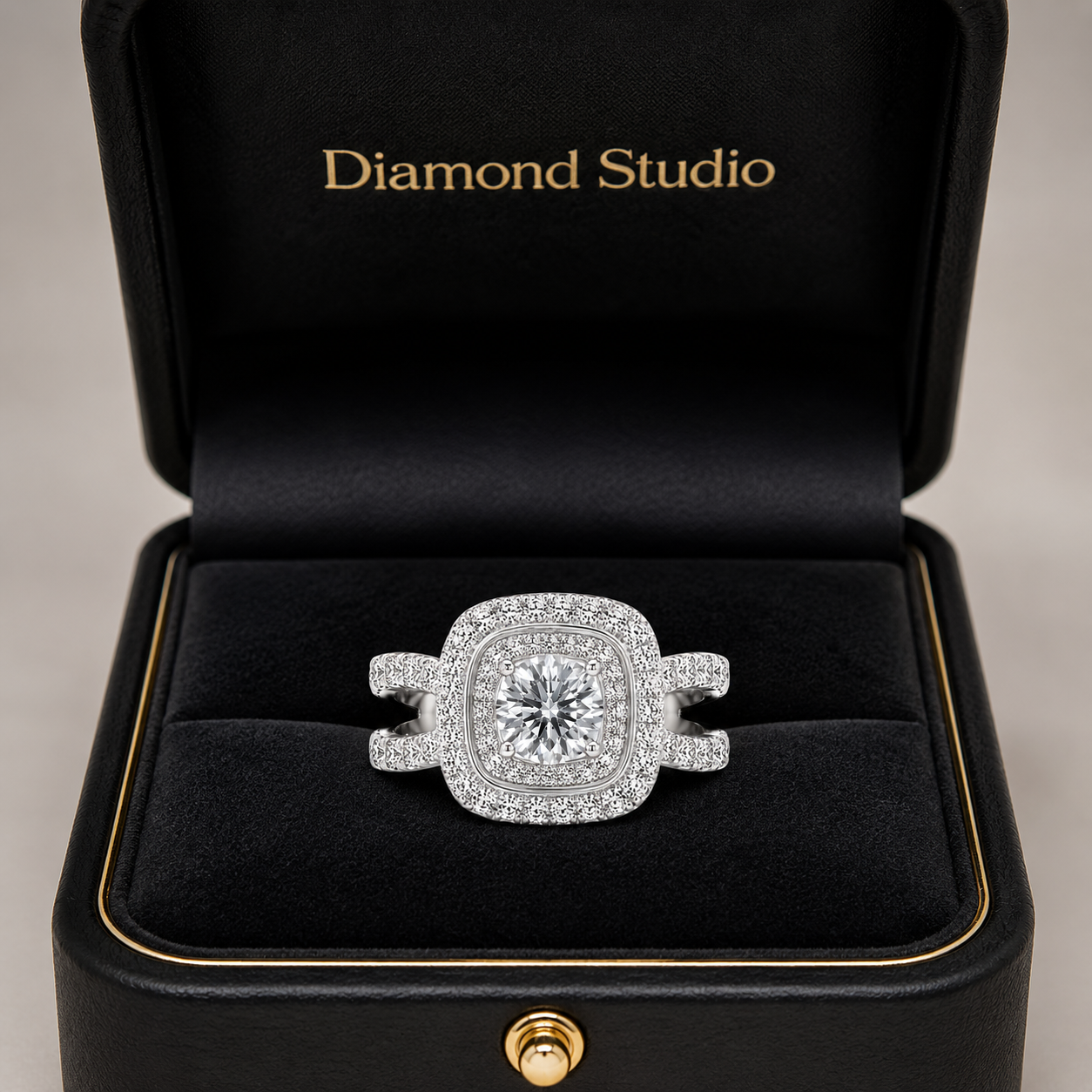 2.00 CT Round Cut Lab-Grown Diamond Double Halo Engagement Ring in 14K White Gold – Split Shank Bridal Design