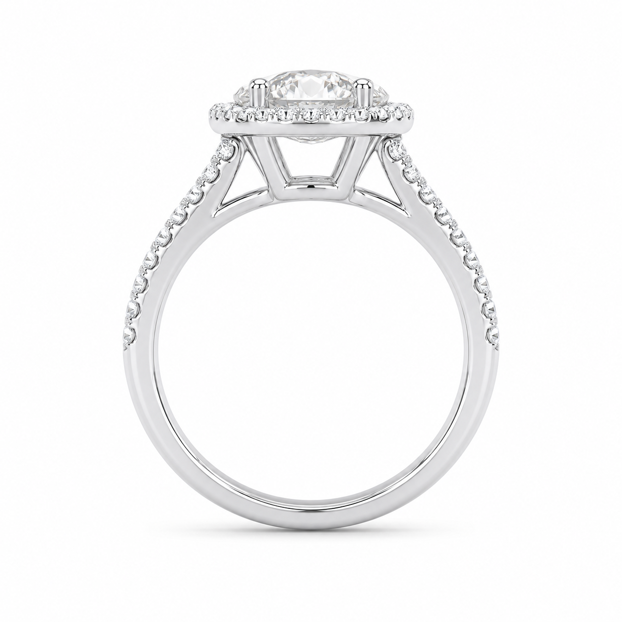 2.50 CT Oval Cut Lab-Grown Diamond Double Halo Engagement Ring in 14K White Gold – Split Shank Hidden Halo Design