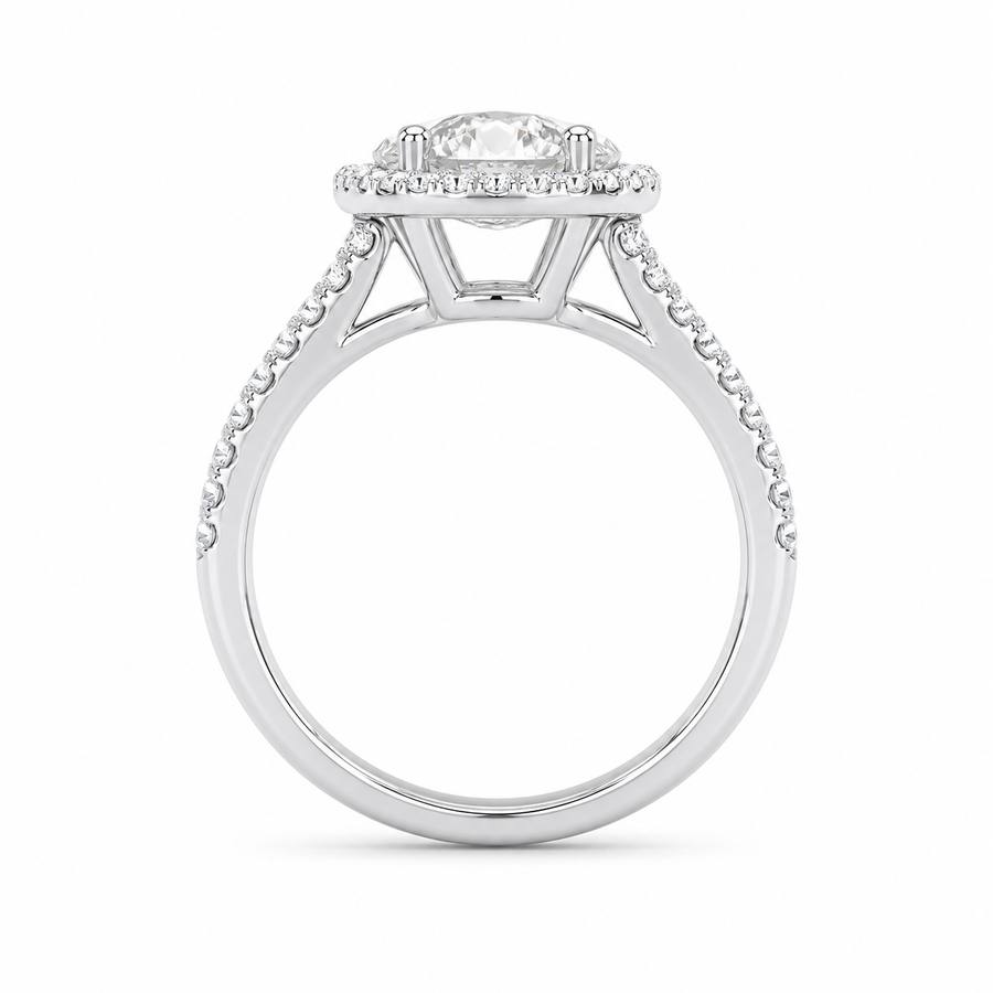 2.50 CT Oval Cut Lab-Grown Diamond Double Halo Engagement Ring in 14K White Gold – Split Shank Hidden Halo Design
