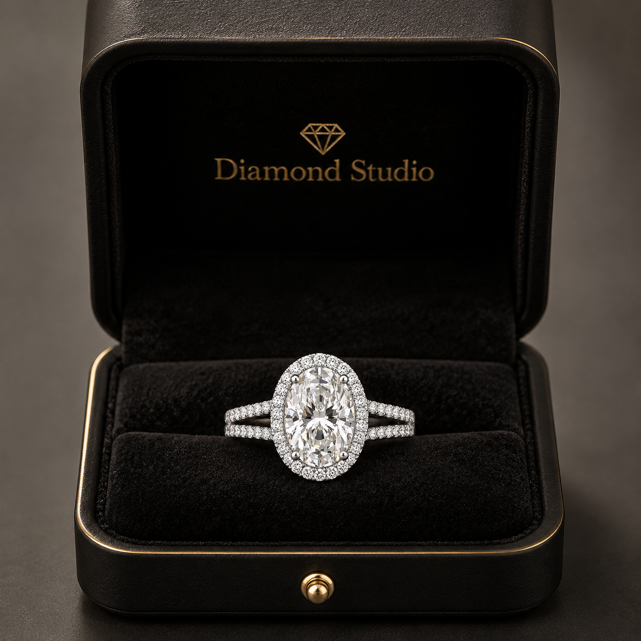 2.50 CT Oval Cut Lab-Grown Diamond Double Halo Engagement Ring in 14K White Gold – Split Shank Hidden Halo Design