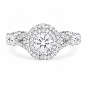 1.05 CT Round Lab-Grown Diamond Halo Engagement Ring in 14K White Gold – Split Shank Design