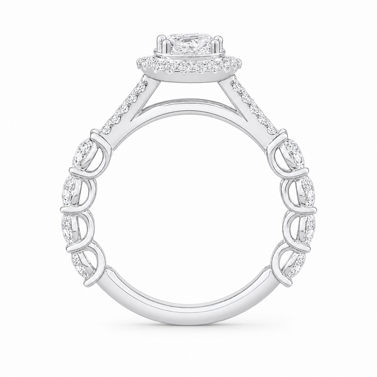 1.05 CT Round Lab-Grown Diamond Halo Engagement Ring in 14K White Gold – Split Shank Design