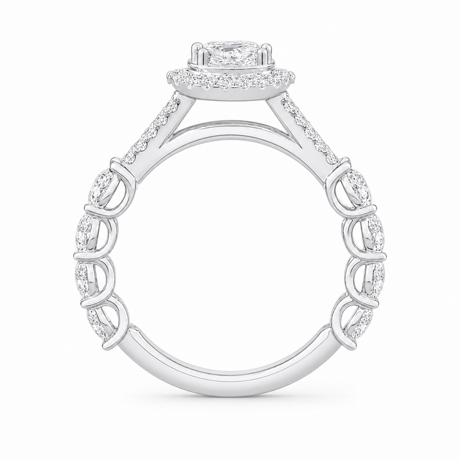 1.05 CT Round Lab-Grown Diamond Halo Engagement Ring in 14K White Gold – Split Shank Design