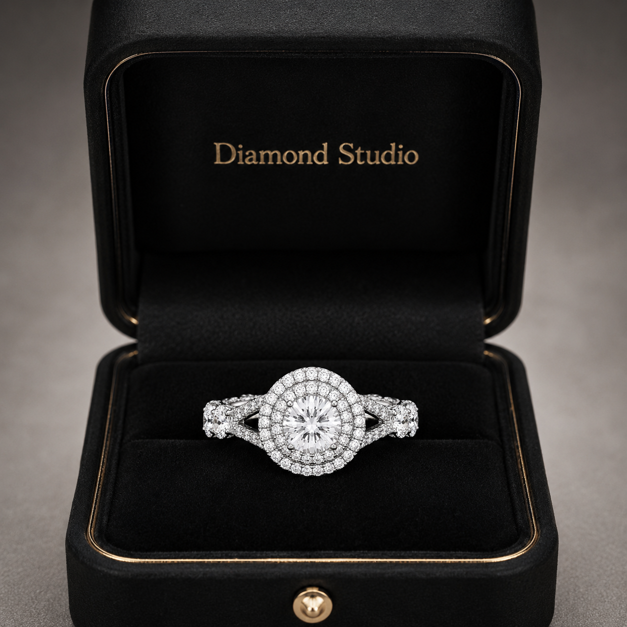 1.05 CT Round Lab-Grown Diamond Halo Engagement Ring in 14K White Gold – Split Shank Design