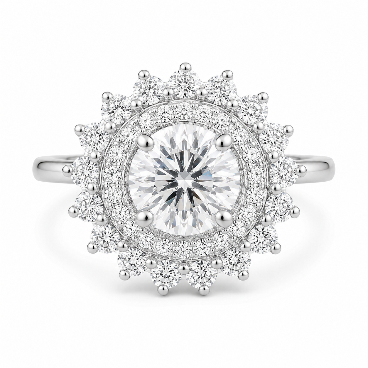 1.00 CT Round Lab-Grown Diamond Double Halo Engagement Ring in 14K White Gold