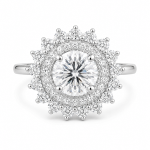 1.00 CT Round Lab-Grown Diamond Double Halo Engagement Ring in 14K White Gold