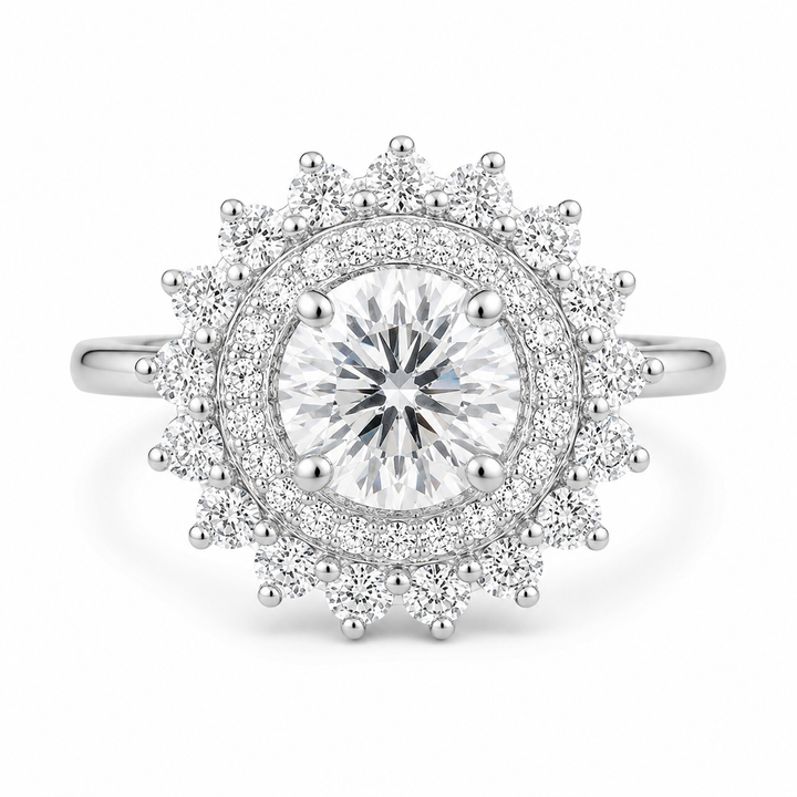 1.00 CT Round Lab-Grown Diamond Double Halo Engagement Ring in 14K White Gold from Diamond Studio