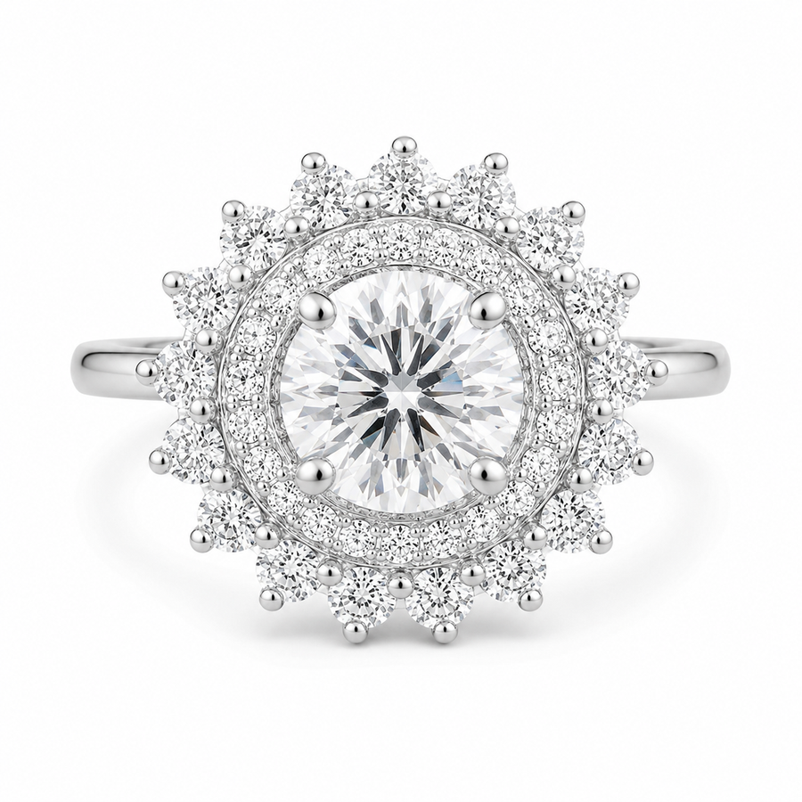1.00 CT Round Lab-Grown Diamond Double Halo Engagement Ring in 14K White Gold
