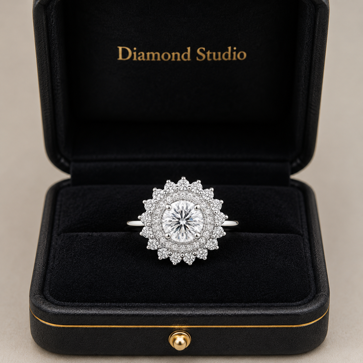 1.00 CT Round Lab-Grown Diamond Double Halo Engagement Ring in 14K White Gold