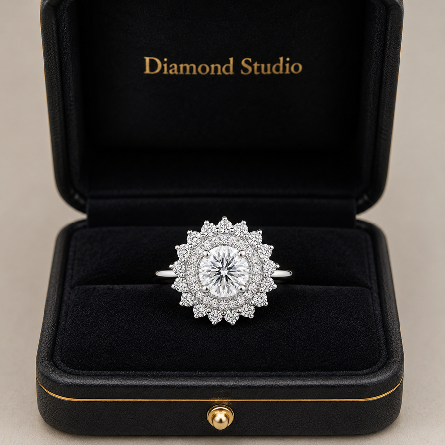1.00 CT Round Lab-Grown Diamond Double Halo Engagement Ring in 14K White Gold