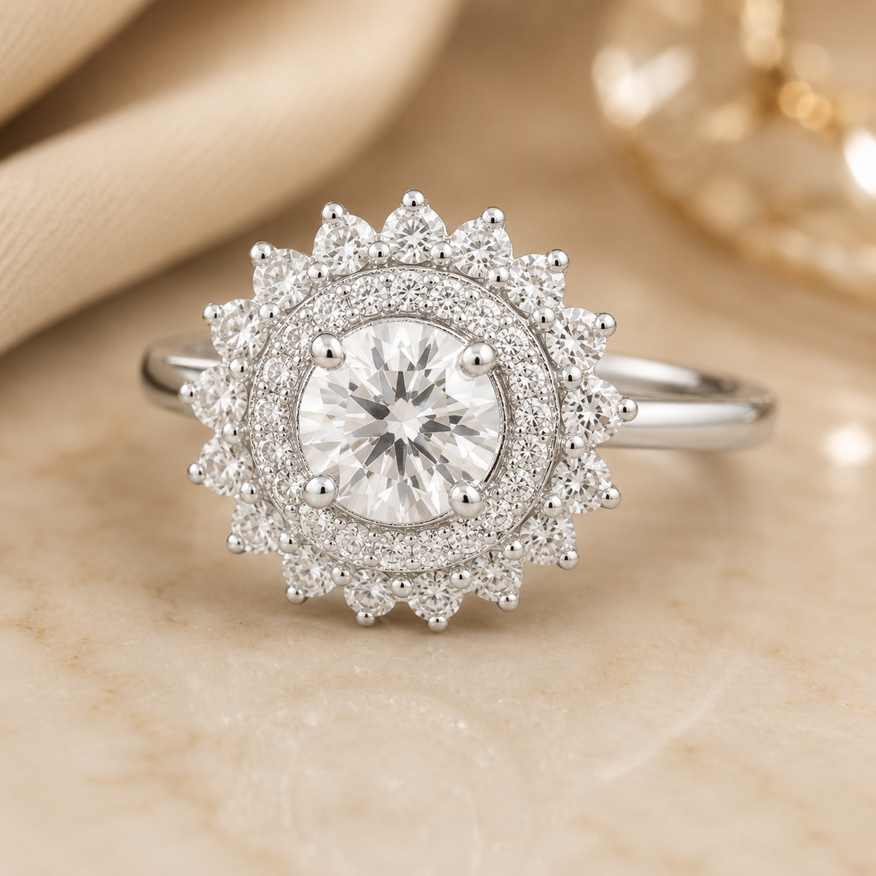 1.00 CT Round Lab-Grown Diamond Double Halo Engagement Ring in 14K White Gold